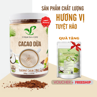 Bột CACAO SỮA DỪA hòa tan 3 in 1 VY PHỤNG TEA & COFFEE  Hương vị đậm đà thơm ngondùng pha uống liền đặc biệt không pha trộn hương liệu 100% từ Cacao nguyên chất - hũ 500g