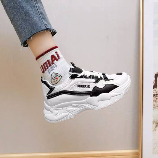 Giày thể thao nữ VERNASE - giày nữ giày sneaker nữ giầy nữ giày bata nữ da trắng phối đen độn đế hàn quốc đi học đẹp giá rẻ