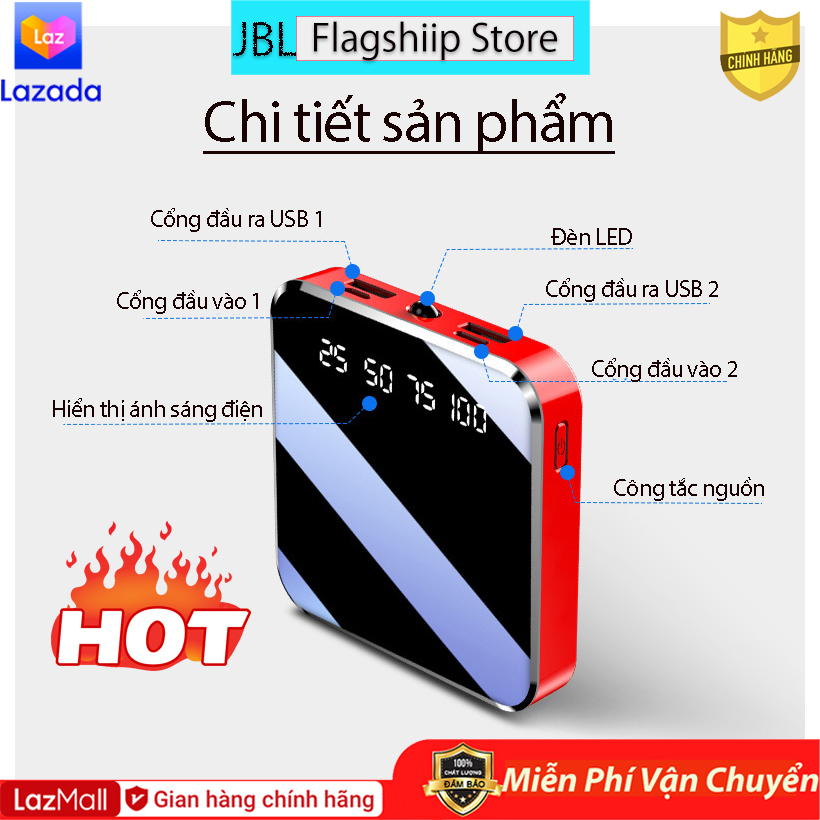 ( XẢ HÀNG ) Pin Dự Phòng Hình Vuông Power 12.000 Mah, PIN THIẾT KẾ MẶT GƯƠNG CAO CẤP MINI PIN SẠC DỰ PHÒNG ĐÈN LED HÌNH VUÔNG. BH 1&1