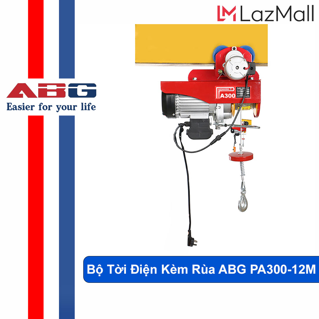 Bộ Tời Điện Kèm Rùa ABG PA300 (150/300kg) 12 Mét - Giúp Máy Tời Treo Nâng Hạ Vật Nặng Dễ Dàng Trong Nhà Xưởng Công Nghiệp Và Đời Sống Nâng Kéo Linh Hoạt Hiệu Quả Cao (Giao Màu Ngẫu Nhiên)