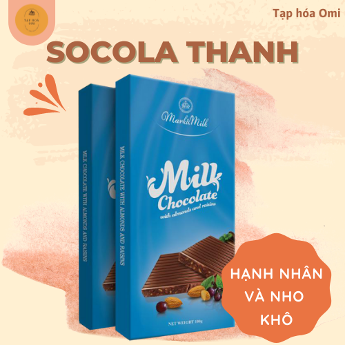 Socola nhân hạnh nhân và nho khô Mark&Milk thanh 100g