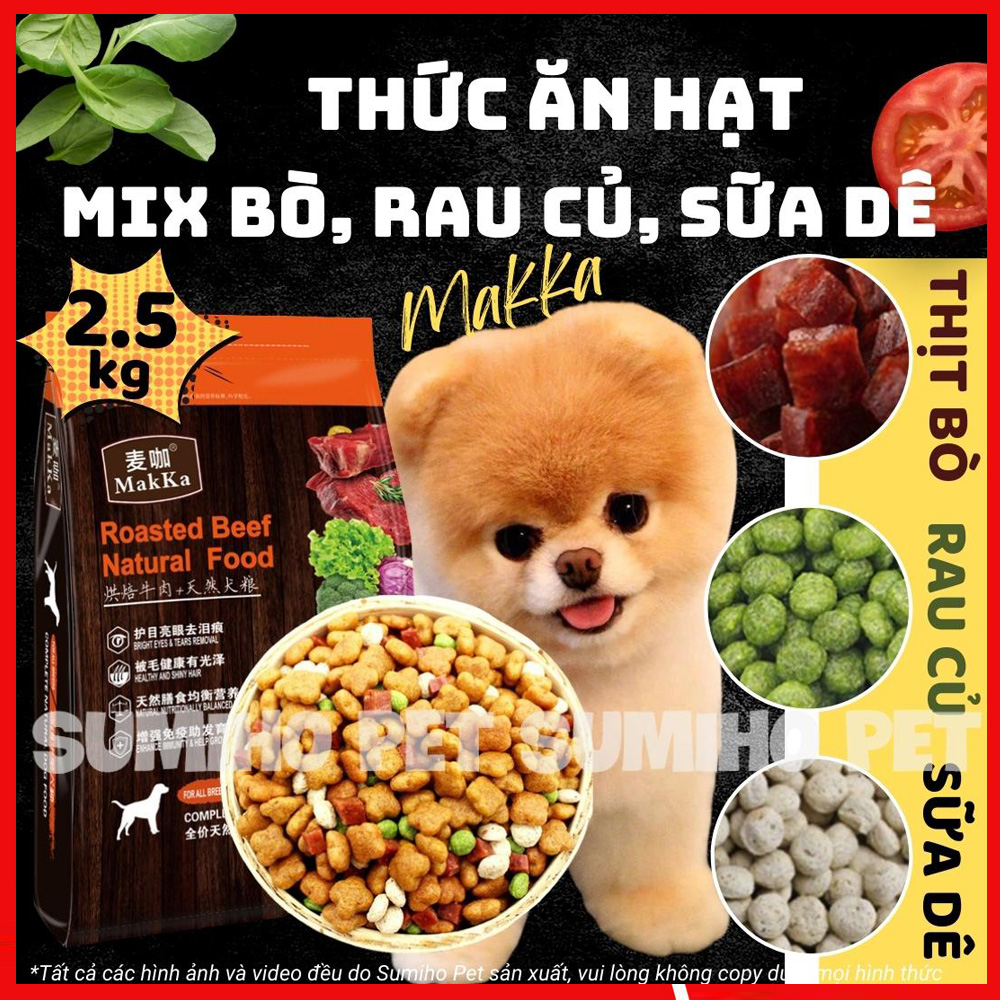Hạt thức ăn cho chó Makka mix 4 vị Bò, rau củ, sữa dê, yến mạch (Túi 2.5Kg) phù hợp mọi loại chó