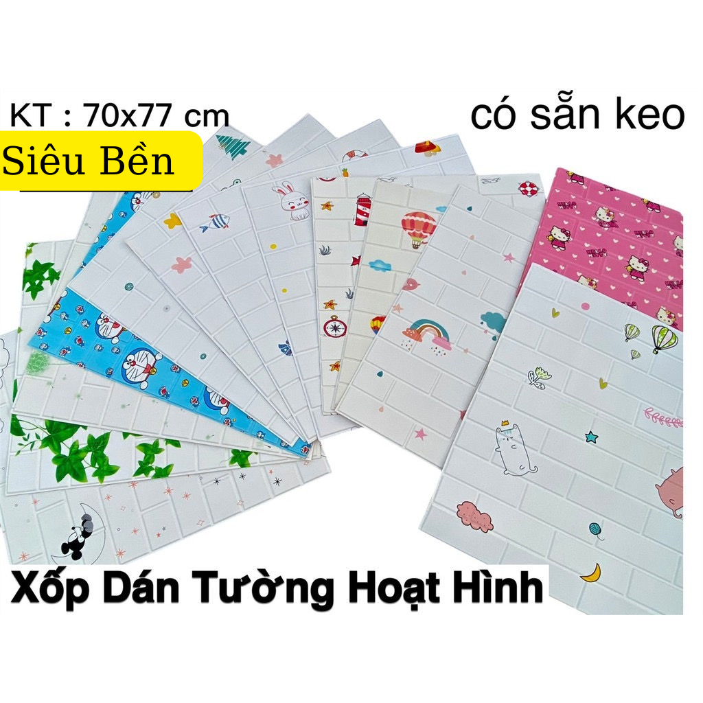Xốp dán tường 3d hoạt hình trẻ em giá rẻ khổ 70x77cm, chống va đập, có sẵn keo, chống nóng, chống thấm, cách âm - miếng dán tường khổ lớn loại tốt
