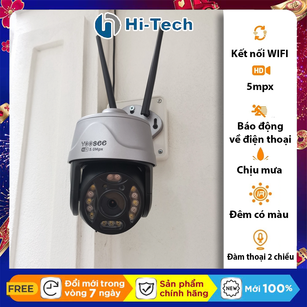 Camera wifi ptz Yoosee 5mpx phiên bản 2021, Xoay 360 độ, Đàm thoại 2 chiều, Soi đêm có màu, Chống nước, Theo dõi chuyển động, Báo trộm về điện thoại