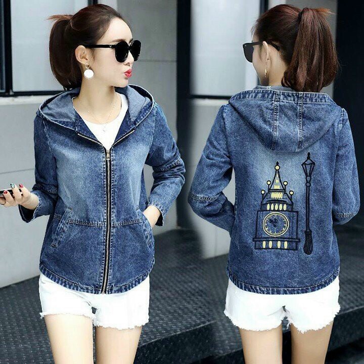 Áo khoác Jeans in hình có non thời trang Cao Câp