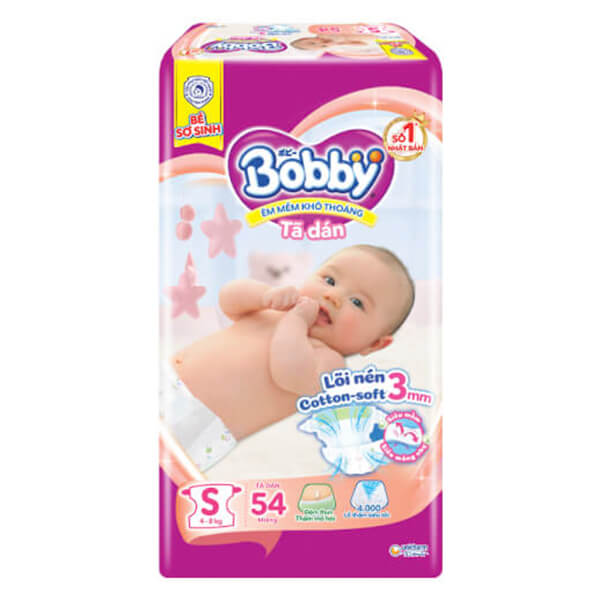 Tã Dán Bobby Size S, Cho Bé 4-8kg, Siêu Thấm, Thoáng Mát, Mềm Mại Cho - Tã Dán Sơ Sinh, Bỉm Dán, Miếng Dán Bobby, Tả, Ta Bim - Ta Dan Bobby SizeS54 - 8934755030680