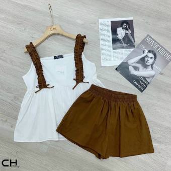 SET ÁO XÒE 2 DÂY BÈO VÀ QUẦN ĐŨI MỀM MỊN- QC