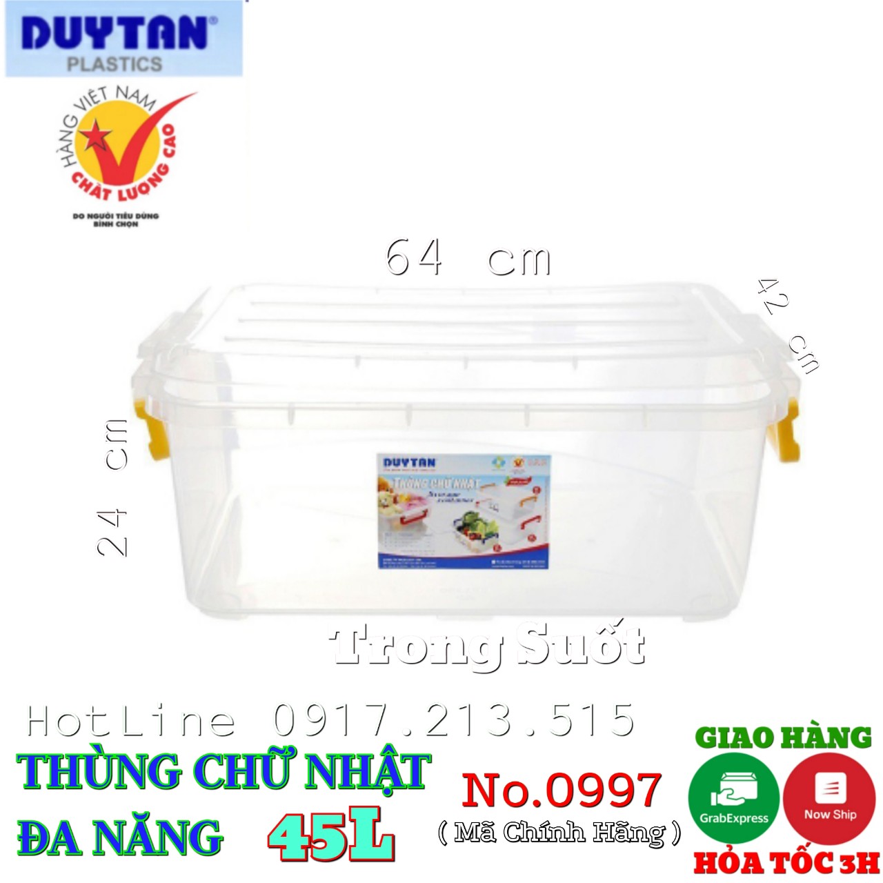Thùng nhựa duy tân 45 lít trong suốt - an toàn thực phẩm