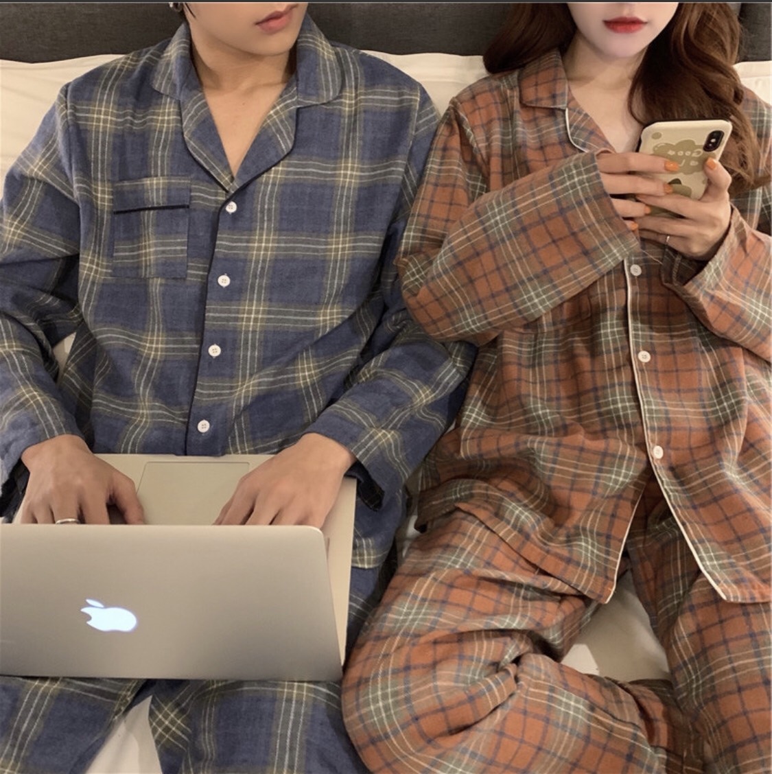 Bộ đồ đôi Pijiama nam nữ họa tiết caro dài tay cho mùa thu đông