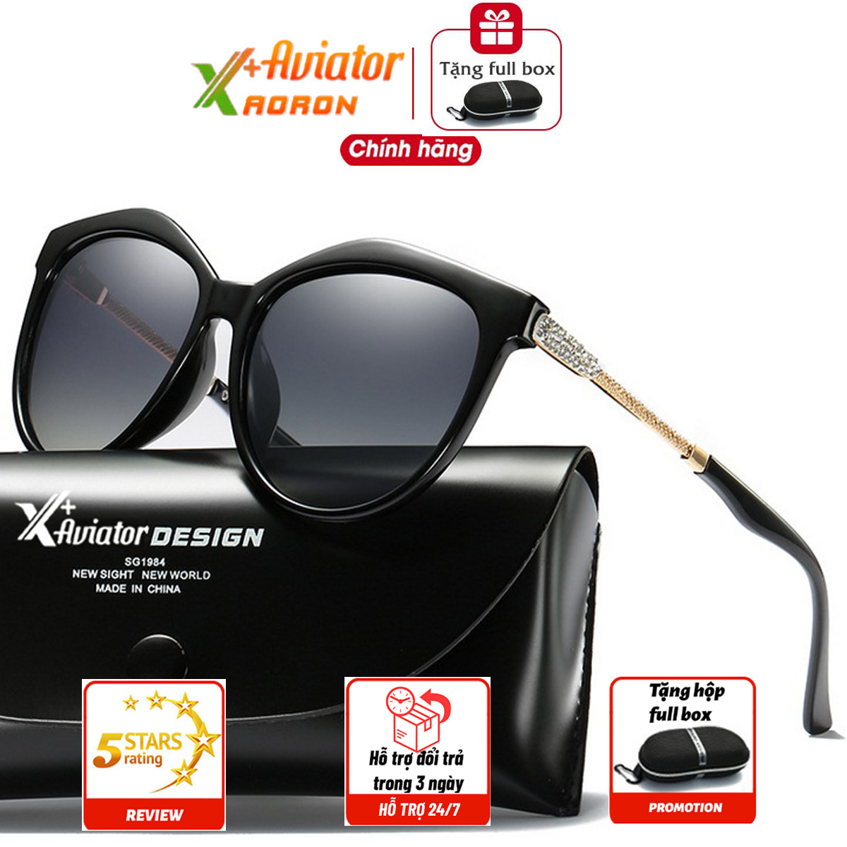 [HÀNG CHUẨN HÃNG] Mắt kính Nữ phân cực AVIATOR AORON thời trang Italia 2020, mắt kính phân cực tròng kính polarized chống tia UV hiệu quả