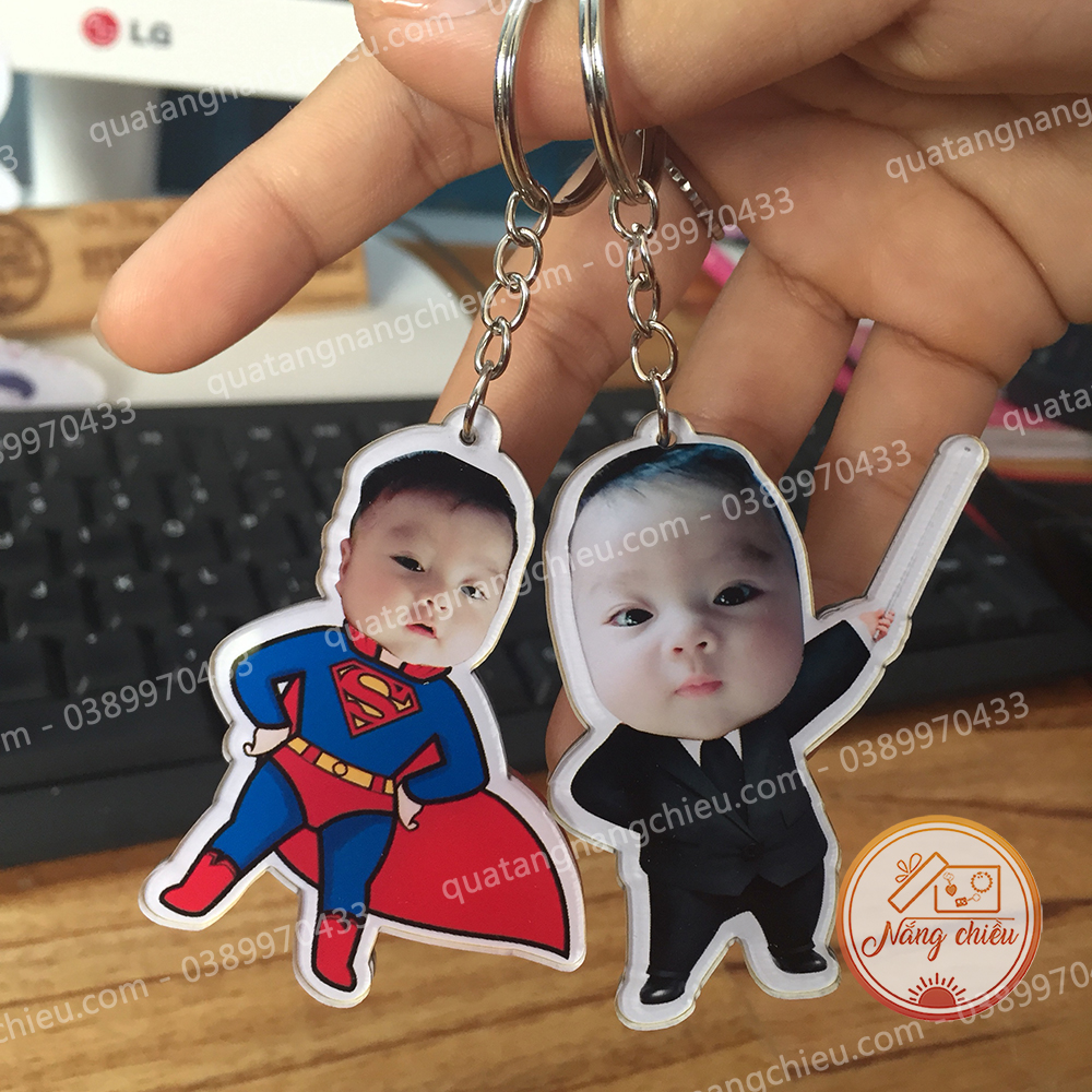 Móc khoá chibi cắt ghép mặt bé theo yêu cầu