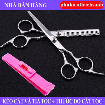 Combo 2 kéo cắt và tỉa tóc + Dụng cụ đo cắt tóc