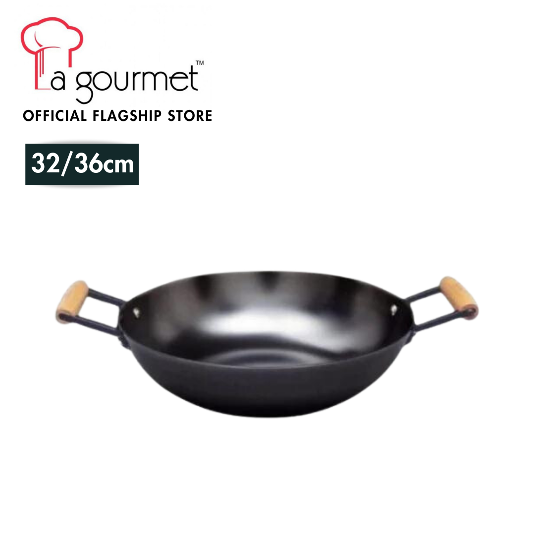 La gourmet 36cm Light Cast Iron Wok with Glass Lid (6.2L)