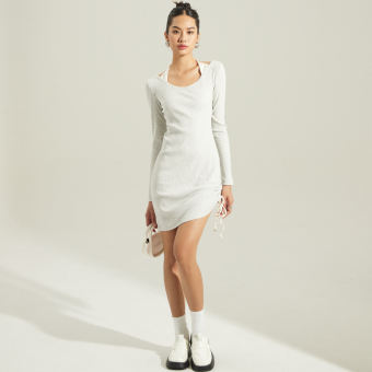 Đầm ôm Maybi thun gân cổ phối dây rút