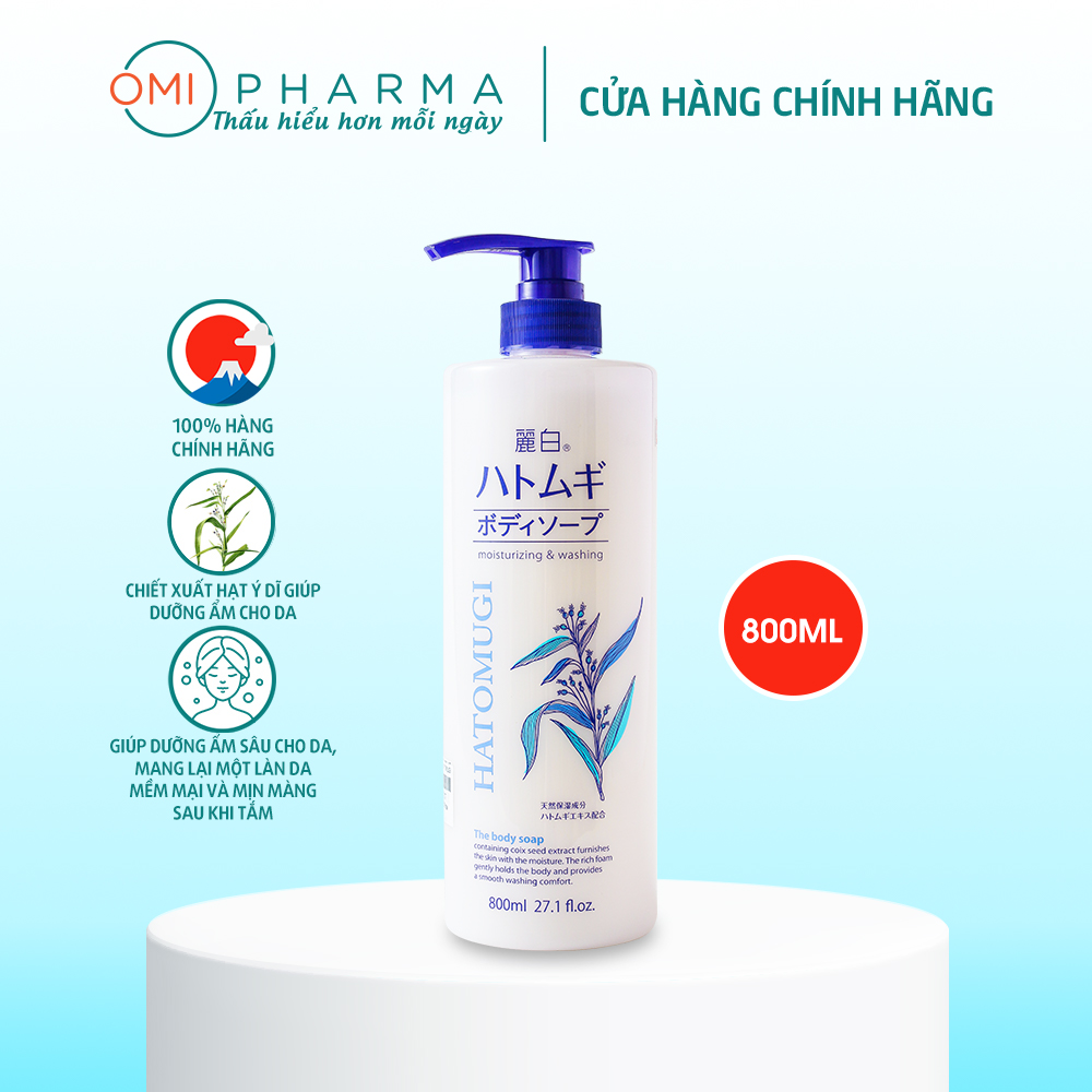 Sữa Tắm Dưỡng Ẩm & Làm Sáng Da Reihaku Hatomugi Chiết Xuất Hạt Ý Dĩ Nhật Bản (800ml)