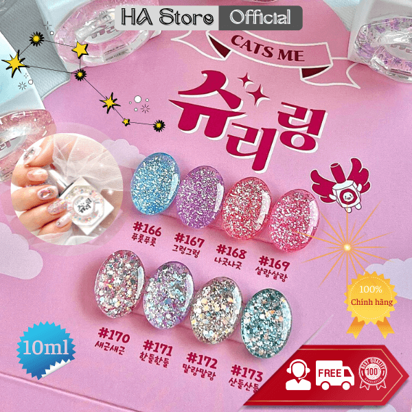 Sơn gel nhũ Hàn quốc Cats Me Chọn 1 trong set 8 màu Shriring đẹp lung linh nhũ siêu sáng 10ml