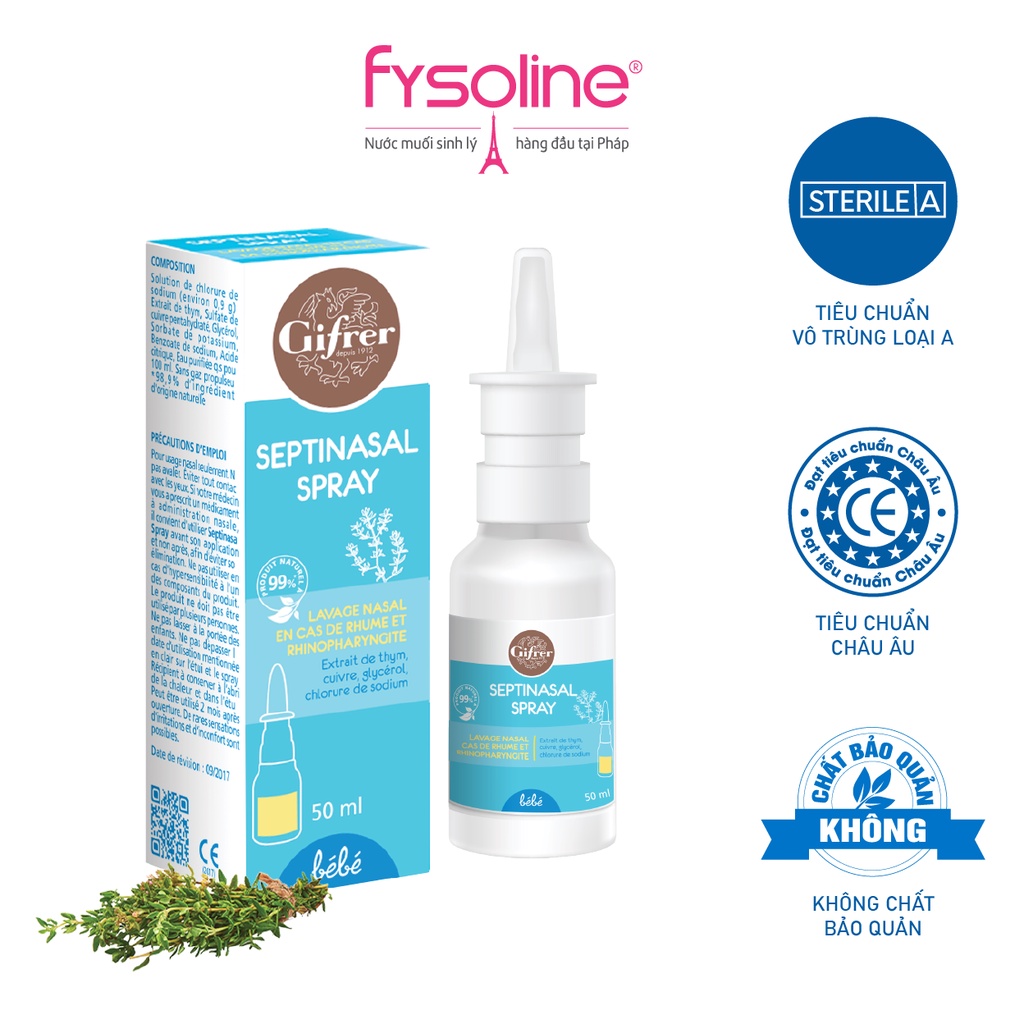 Fysoline - Nước Muối Kháng Khuẩn Gifrer Dạng Xịt Pháp 50ml dung dịch rửa mũi thảo dược an toàn:5213