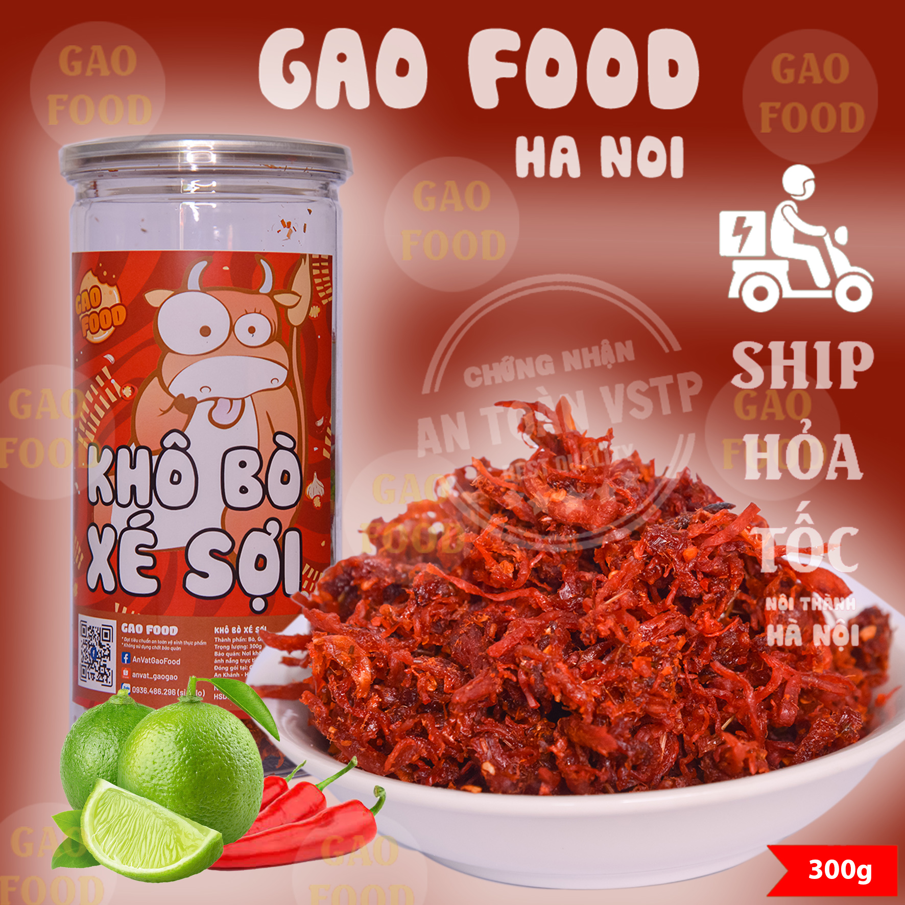 Khô bò cay hũ pet 300g💖 freeship 💖đồ ăn vặt ngonngon-ăn vặt hà nội