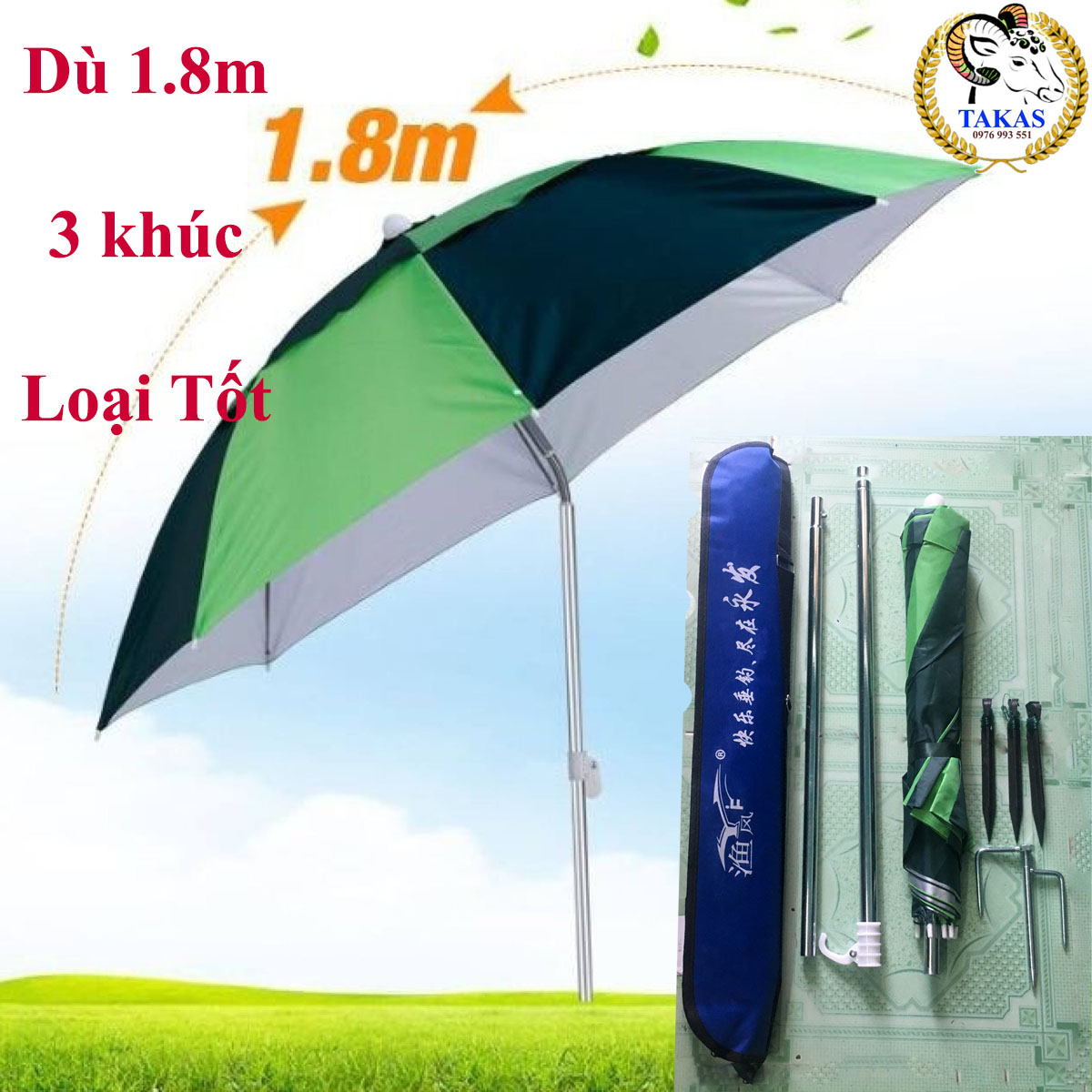 Ô dù câu cá gấp gọn 3 đoạn inox loại tốt