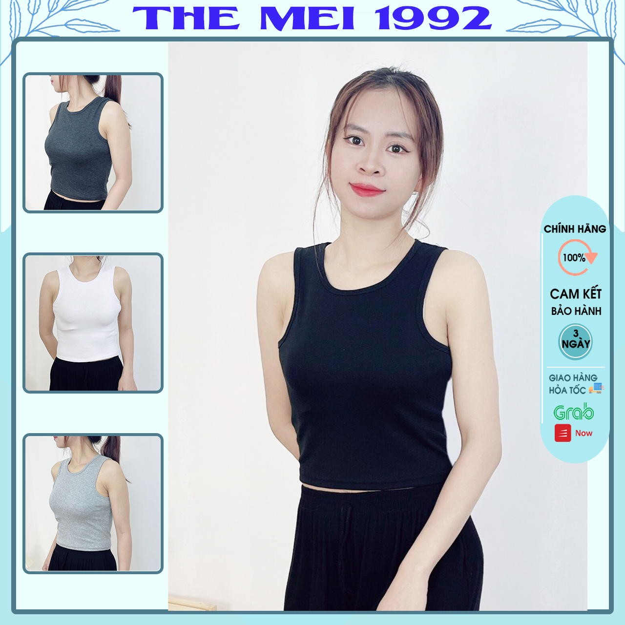 Áo ba lỗ croptop The Mei 1992 cao cấp - áo ba lỗ nữ, áo croptop nữ kiểu, áo ba lỗ nữ croptop, áo coptop nữ, croptop nữ, croptop trơn cổ tròn basic chất cotton co giãn nhẹ mát phối đồ đẹp