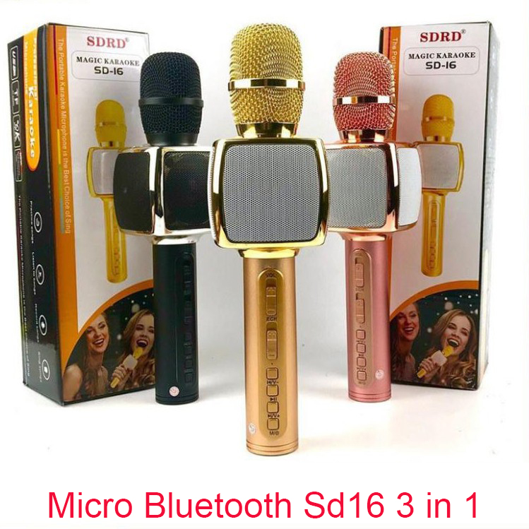 Mic Hát Karaoke Bluetooth Không Dây SD 16 , Kèm Loa, Âm vang , Ấm , mic hát karaoke cầm tay mini , micro hát trên xe hơi , mic hát karaoke hay nhất hiện nay. , Bảo Hành 12 T