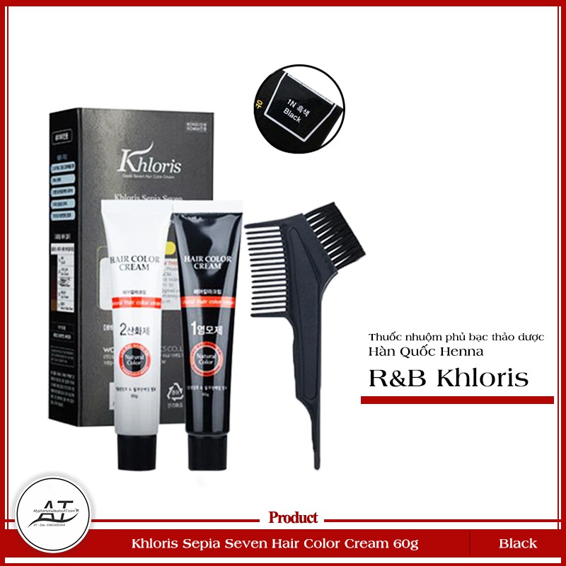 Thuốc nhuộm tóc phủ bạc thảo dược r&b henna khloris 1n black 60ml màu đen tự nhiên