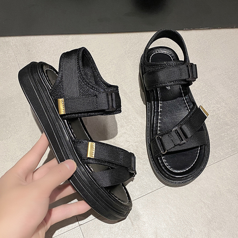 (chuẩn sz) Giày sandal nữ QUAI CHÉO đế 2.5 cm chất vải dù 2 màu đen kem