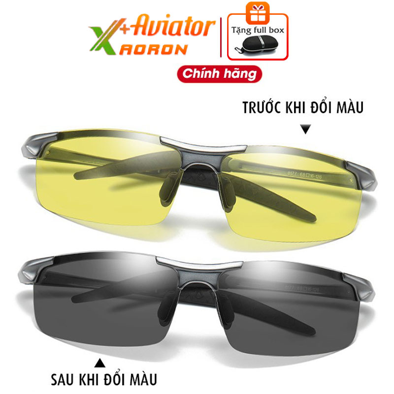 Kính nam Mắt kính đổi màu đi ngày đêm Cao cấp AVIATOR Aoron A8177, gọng nhôm meggie siêu nhẹ mắt phân cực chống UV 400 khi đeo kính không lo bị mỏi mắt