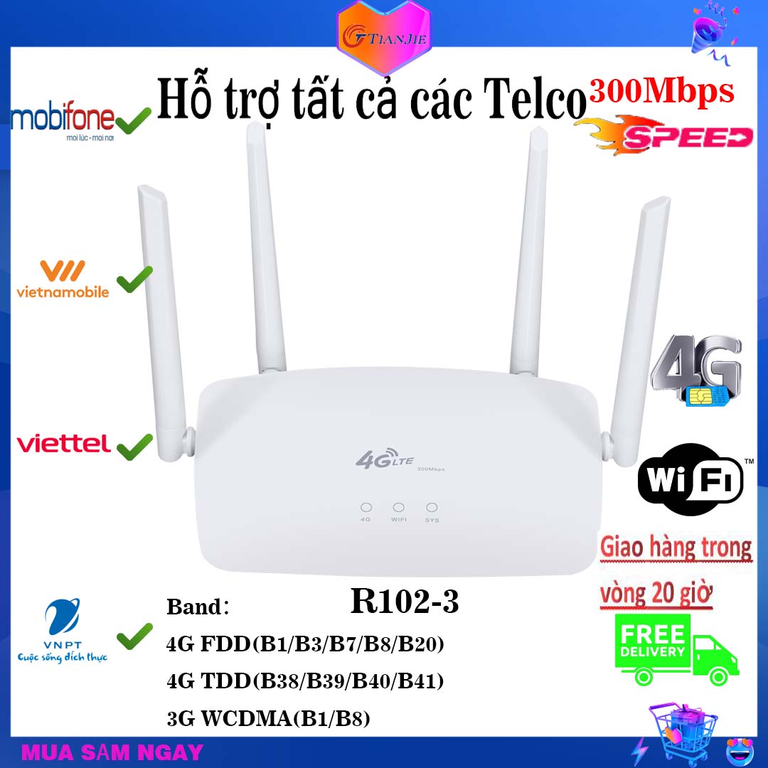 Bộ định tuyến 4g lte bộ mở rộng wifi 300mbps với cổng lan bộ phát sóng modem wifi không dây 4 ăng ten với khe cắm thẻ sim