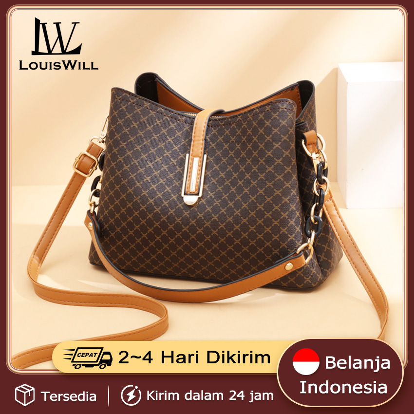 Lazada Indonesia - LouisWill Tas Selempang Wanita Tas Ember Diagonal Satu Bahu Tas Bahu Wanita Terbaru Kekinian Kulit Pu Print Jahitan Wanita Sling bag Tas Tote Bag Cewek Kontras Genggam Genggam Dengan Tali Bahu Tas Cross Chest Bag Shoulder Bags