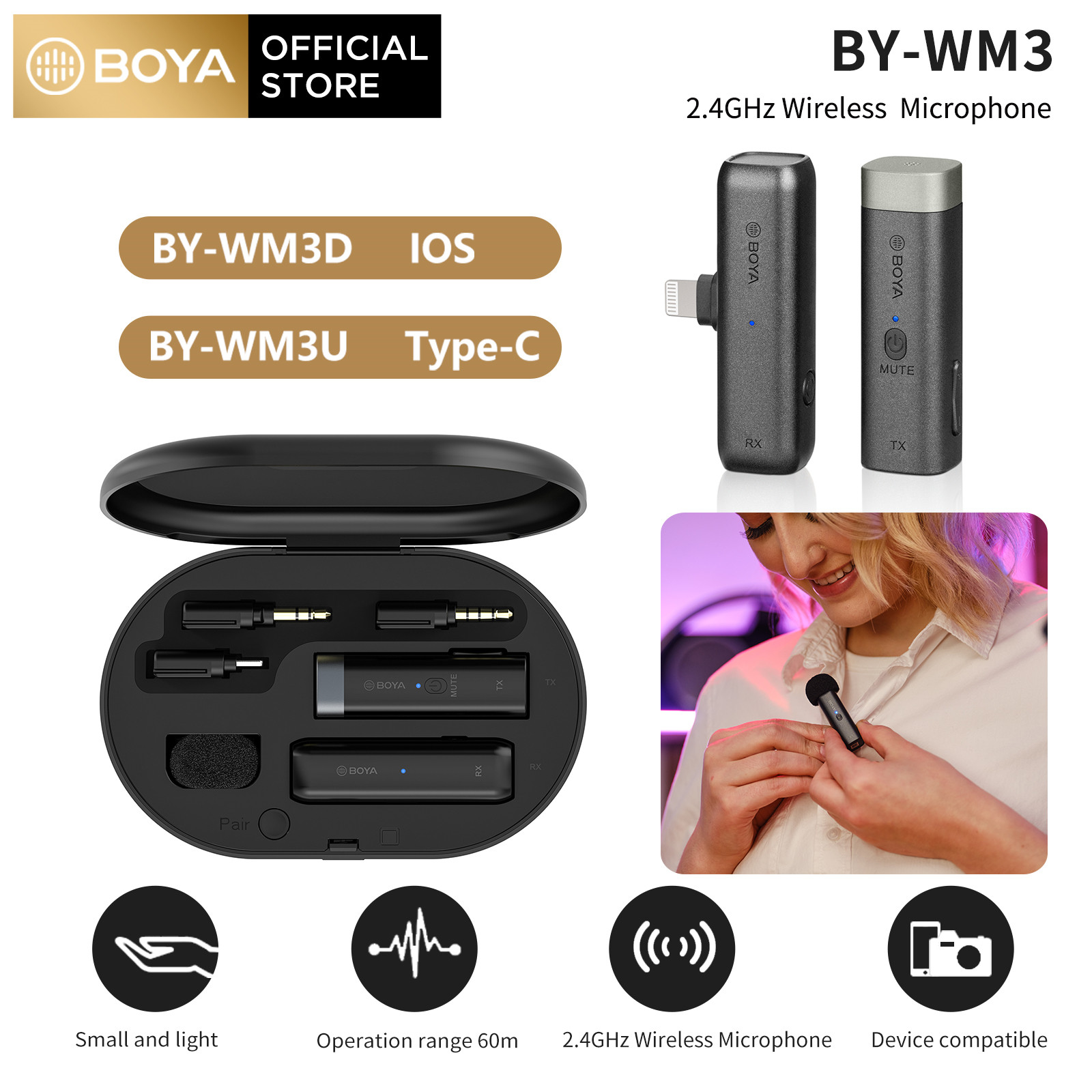 BOYA BY WM3/BY-WM3D/BY-WM3U Micro Không Dây Lavalier Tiny 2.4GHZ Dành Cho Máy Ảnh Di Động Quay Video Phỏng Vấn Youtube Vlog