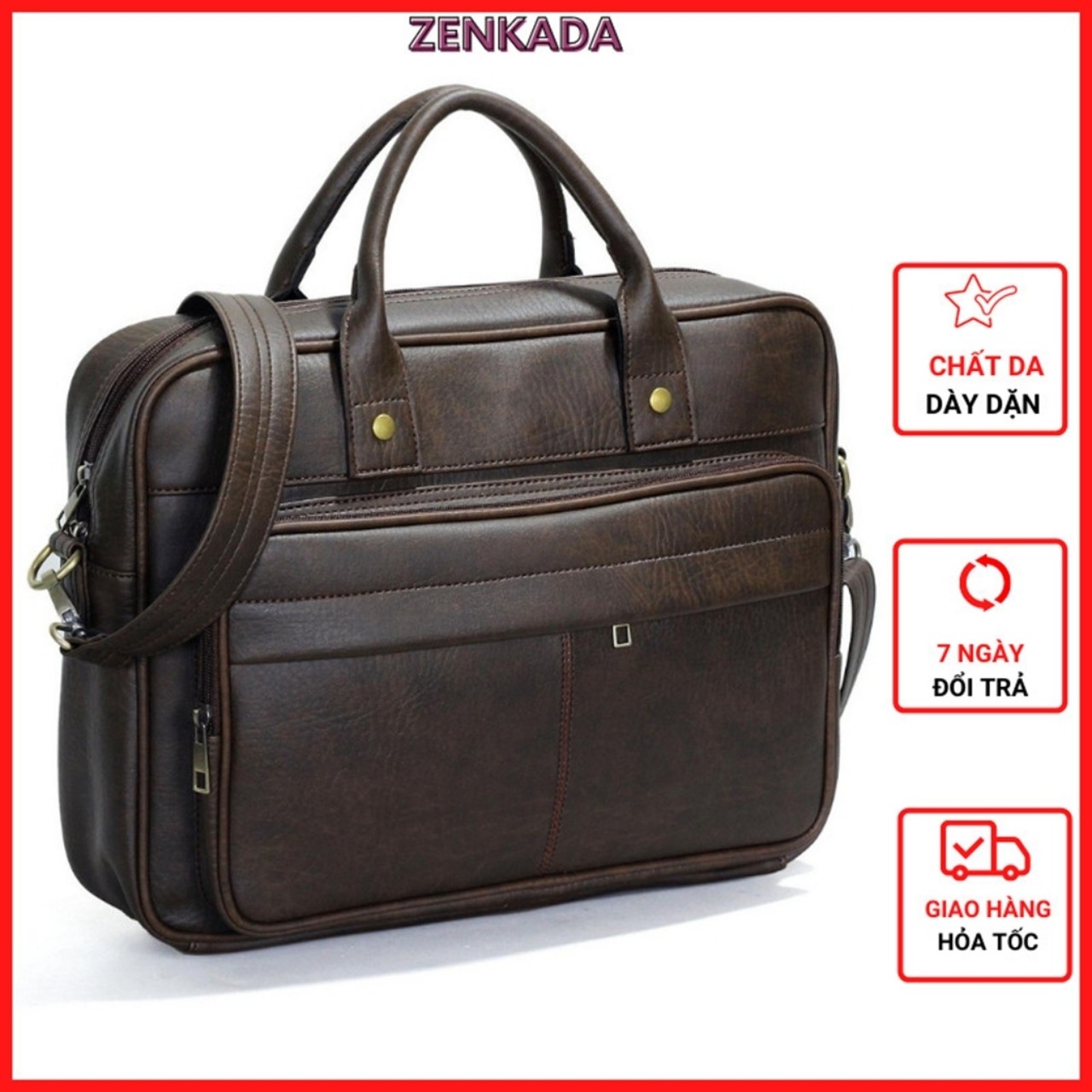 Cặp da công sở cao cấp Zenkada, túi đựng laptop 14 inch, 15 inch - ZKC15