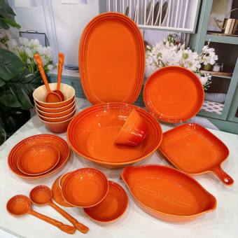 Bát Đĩa Gốm Sứ Decor, Bát Ăn Cơm, Bát Ăn Chè, Chén Dĩa Dễ Thương Bộ Bát Đĩa Màu Cam của Le Creusett