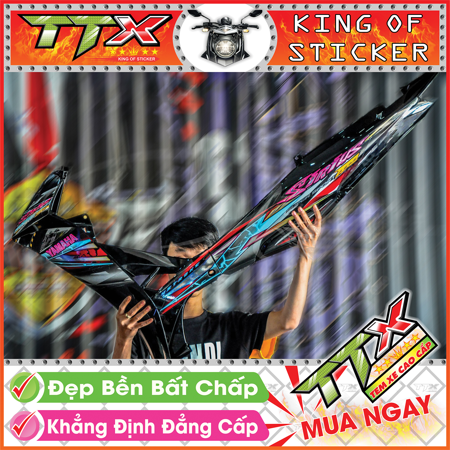 Tem sirius 110 tia chớp , Tem xe phụ kiện sirius màu xanh nền đen tuyệt đẹp , Shop TTX Team chế sirius