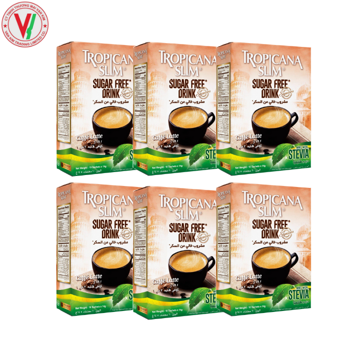 [HCM]Combo 6 Hộp Cà phê ăn kiêng không đường chiết xuất từ lá cỏ ngọt Tropicana Slim Latte 140g (10 x 14g) - Thích hợp cho người ĂN KIÊNG người bệnh TIỂU ĐƯỜNG người BÉO PHÌ người muốn KIỂM SOÁT CÂN NẶNG