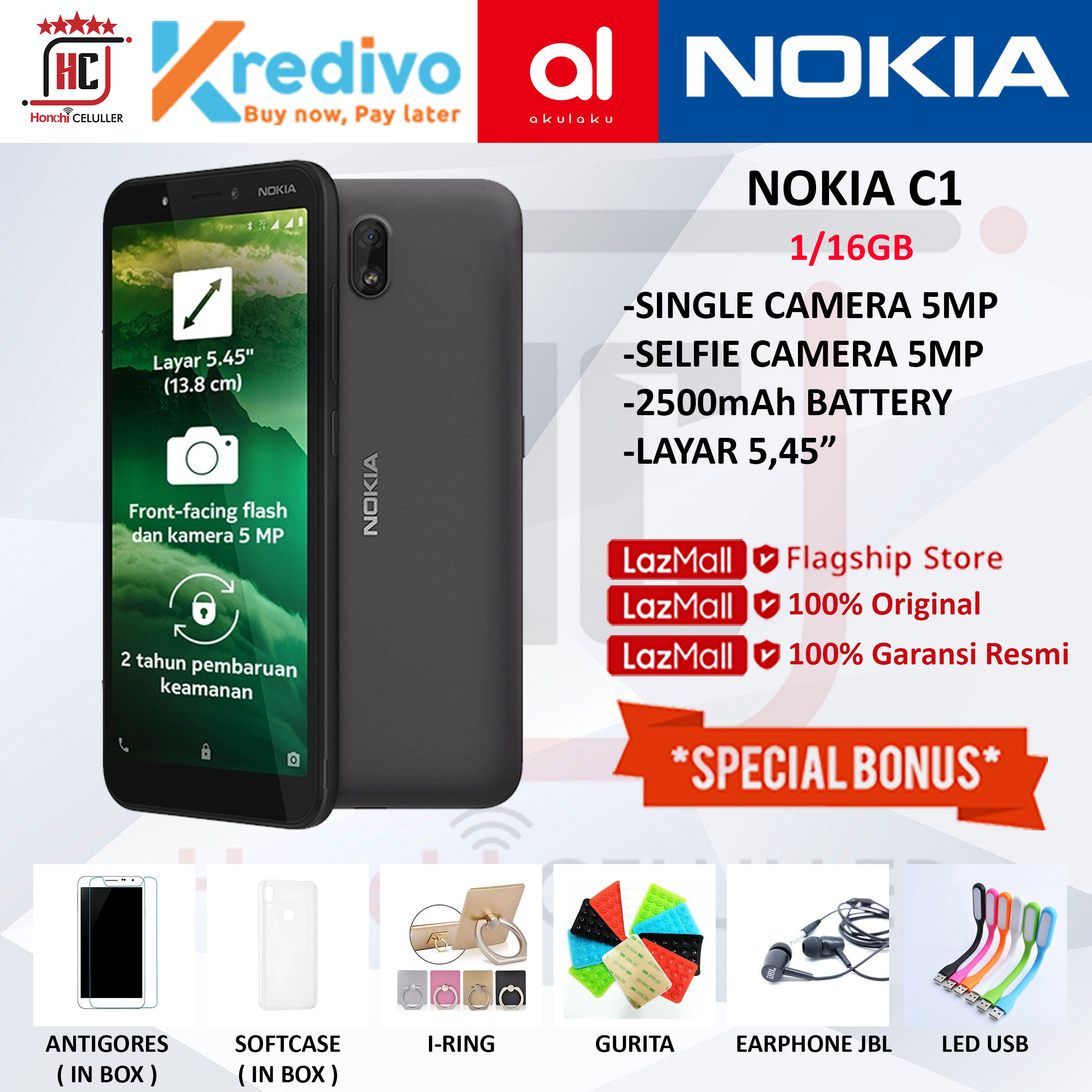 NOKIA C1 RAM 1GB ROM 16GB 1/16GB GARANSI RESMI NOKIA INDONESIA Giá 949,000 Đồng*Miễn phí vận chuyển