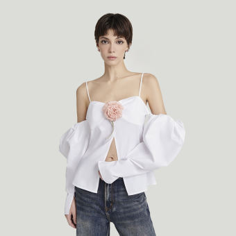 DEAR JOSÉ - Áo kiểu trễ vai tay phồng PSYCHE vải organza trắng