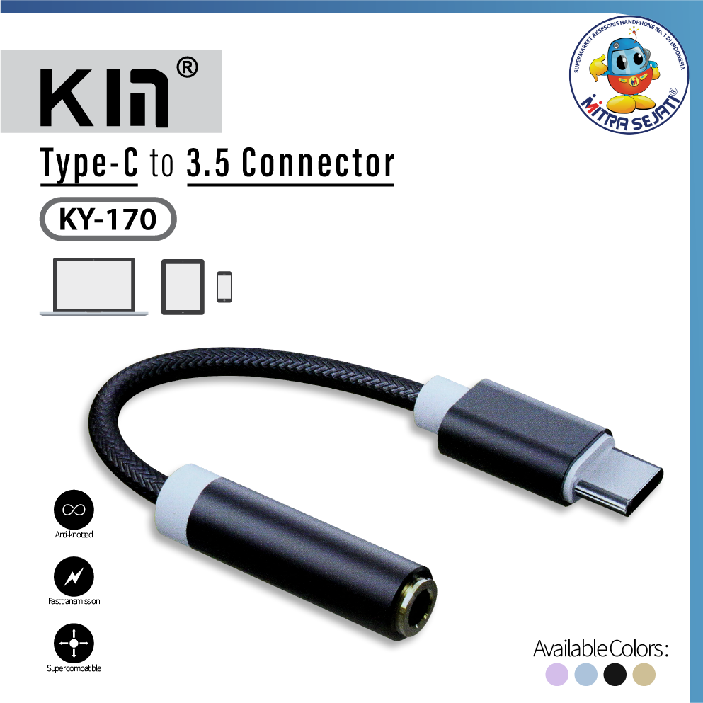 Kabel Audio KM Audio Jack 3.5mm to Type C KY170 Kabel Konektor Audio-SCACJ35TPC