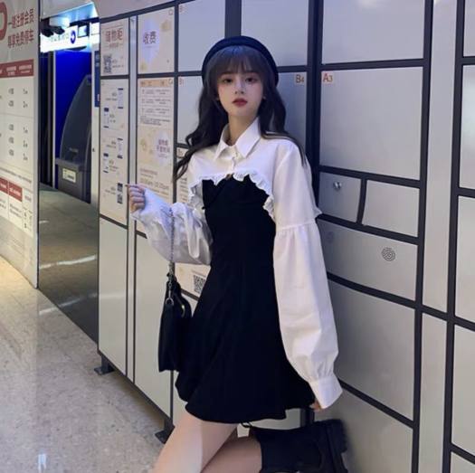 SET ĐẦM 2 DÂY FROM XÒE VÀ ÁO SƠ MI, PHỤNG HOÀNG