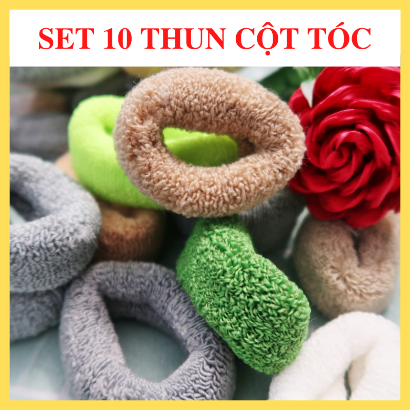 Combo 10 dây cột tóc nữ chất liệu len thun co giãn tốt không siết tóc