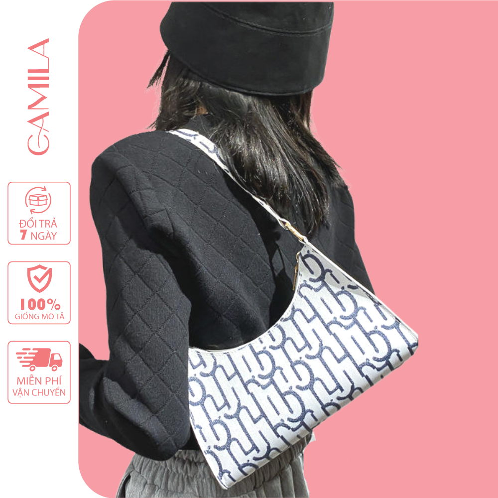 Túi xách kẹp canvas bồi cứng thời trang baguette mẫu độc lạ 2020 size 25 TXK30