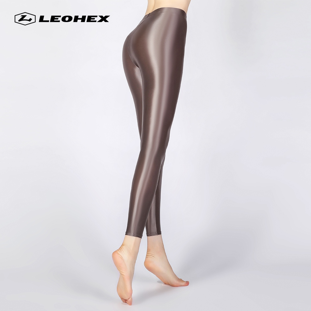 LEOHEX Sexy Thin Leggings High Waist Glossy Women's Fitness Pants Front  Crotch Seamless Sports Five-Point Yoga Pants
