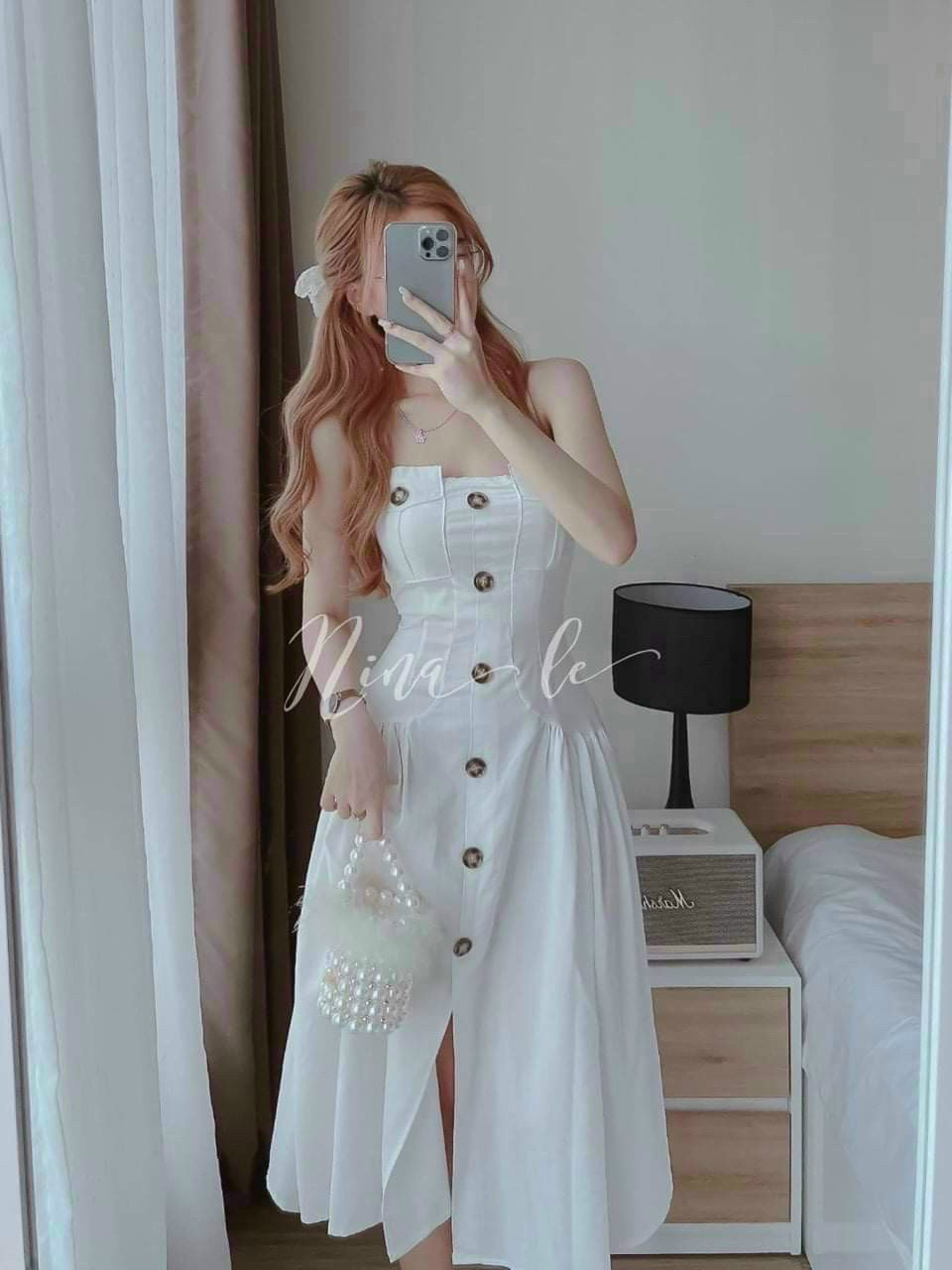 Đầm xinh dự tiệc dáng xoè, Đầm 2 dây đuôi cá đính nút, đầm tiểu thư hai dây, váy xoè dể thương