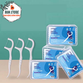 Hộp 50 cây tăm chỉ nha khoa tiệt trùng sợi chỉ mảnh dai chắc chắn, Tăm xỉa răng nha khoa 2 đầu vệ sinh kẻ răng miệng