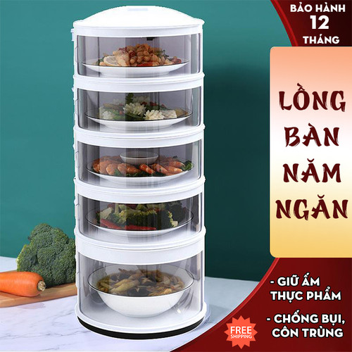 Lồng bàn đậy thức ăn khay đậy thức ăn thông minh 5 tầng trong suốt giữ nhiệt tốt,Lồng bàn giữ nhiệt đậy thức ăn 5 tầng mẫu mới 2022