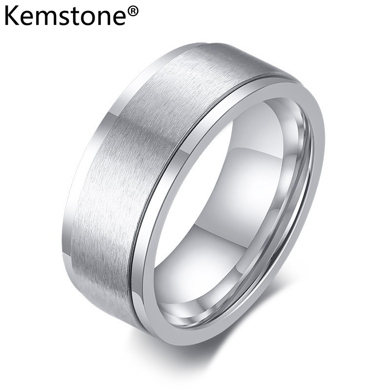 Kemstone Spinner Stainless Steel Black Silver Plated 8mm Men Ring Male