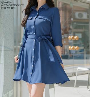 Q740520 ĐẦM VOAN SƠ MI THẮT NƠ EO