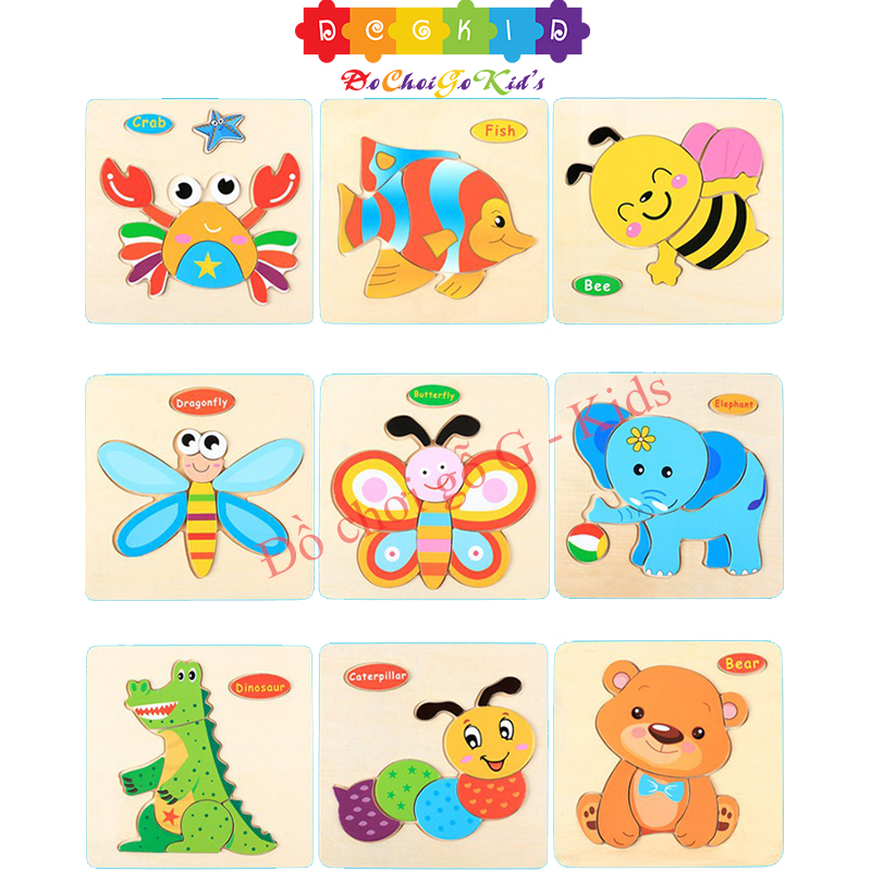 [HOÀN TIỀN 6%]Combo 10 tranh ghép gỗ chủ đề động vật, tranh ghép gỗ 3D cho bé, tranh ghép gỗ sáng tạo, Đồ chơi gỗ G-kids