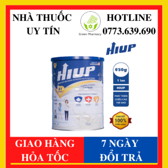Combo 3 Hộp Sữa Bột HIUP Công Thức Hoa Kỳ Hộp 650g, Sữa Tăng Cân Cho Trẻ Từ 2 - 15 Tuổi, Bổ Sung DHA, Vitamin D3 K2 Cho Bé Hàng Chính Hãng - Green Pharma 1