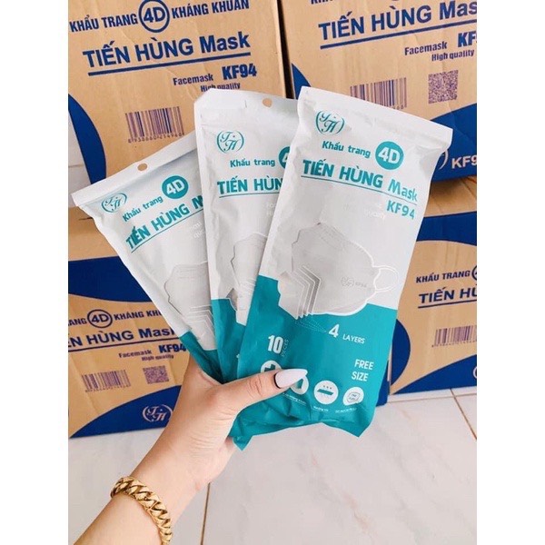 Sỉ lẻ Khẩu trang KF94 TIẾN HÙNG kiểu Hàn Quốc chống Bụi Mịn và Kháng Khuẩn combo 10 cái - 50 - 100 - 200 - 300 (thùng)